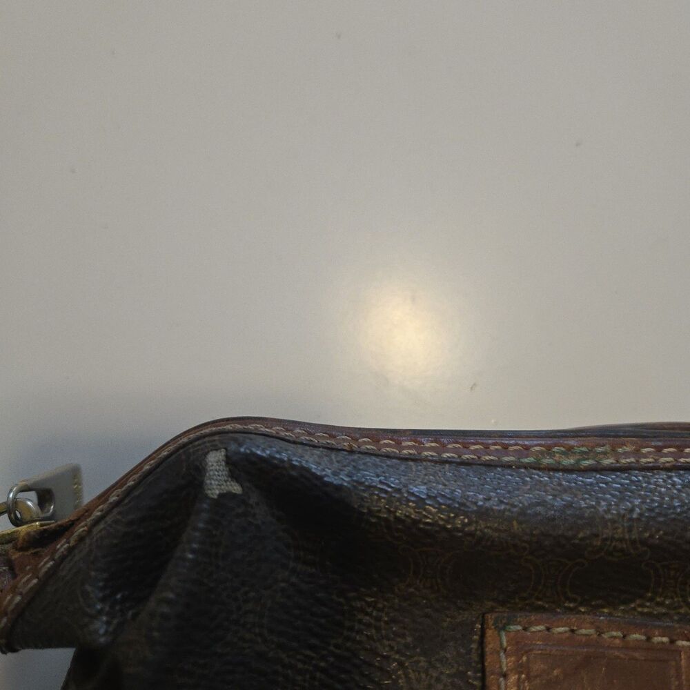 CELINE Old Vintage Pouch PVC Leather Cosmetic Bag Authentic Brown - Picture 7 of 16